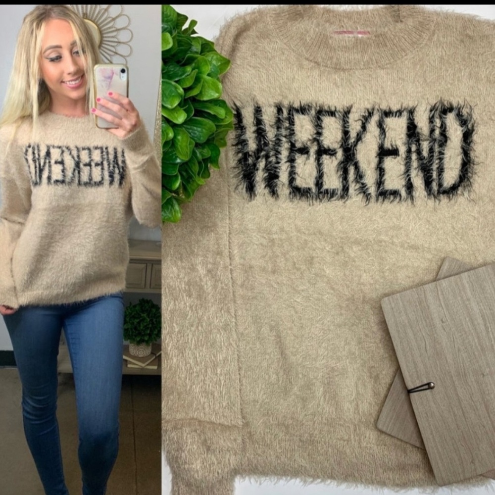 NWT Andree By Unit Taupe Brown ‘Weekend’ Fuzzy Sweater Sweatshirt Top Medium‎ M